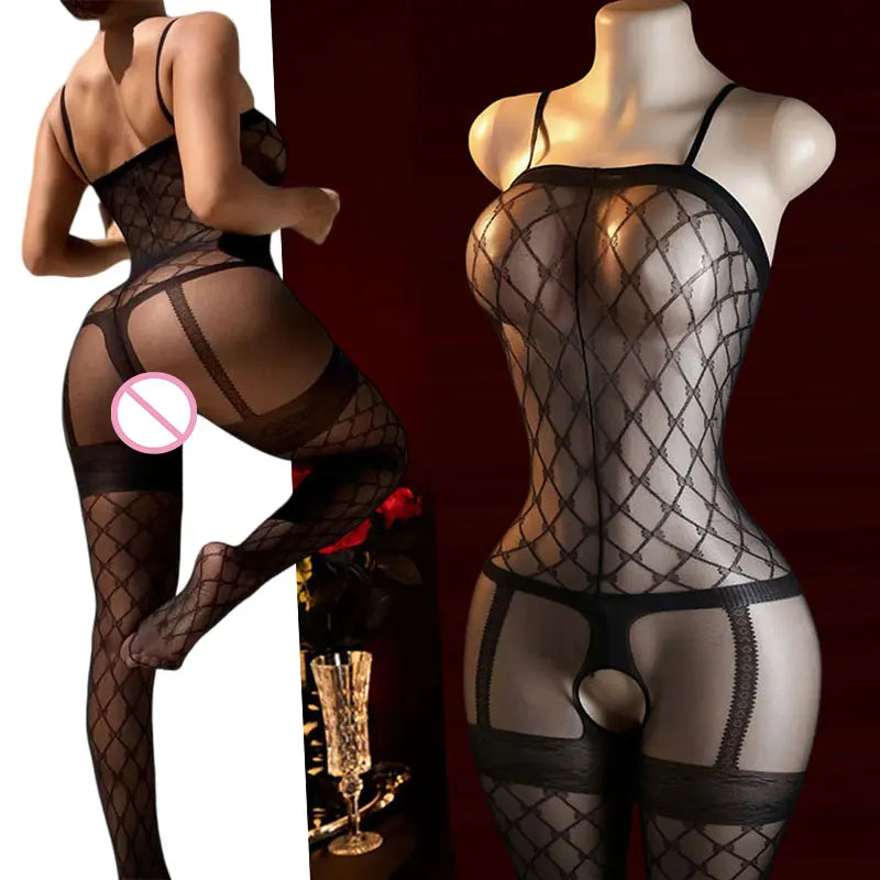Erotic Crotchless Full Body Stockings Fishnet Adult Toys Sheer Open Crotch Lingerie BodyStockings Desire Underwear Tights