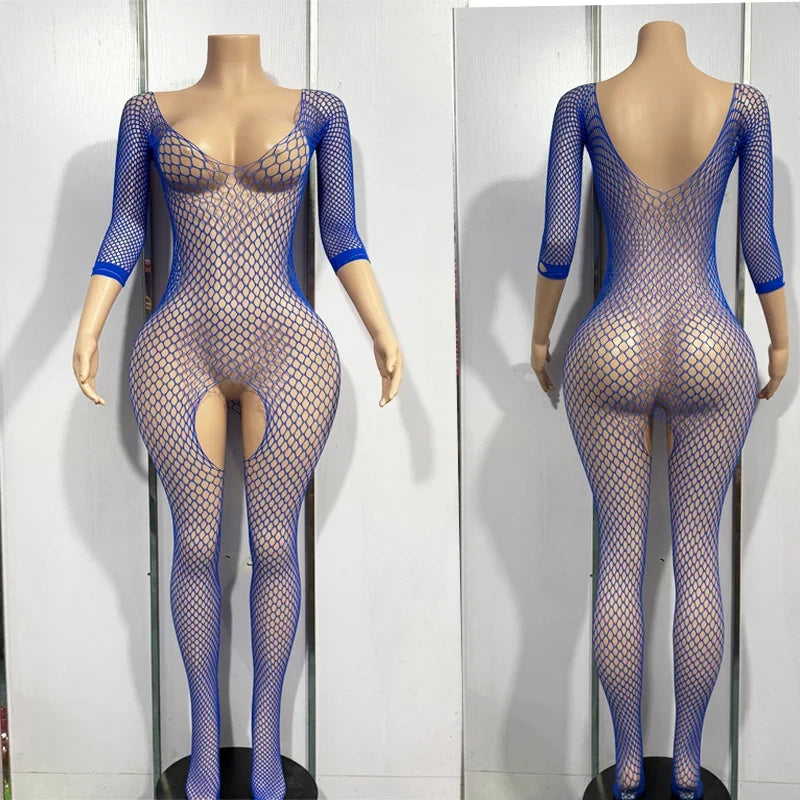 Bodystocking Erotic Lingerie Mesh Open Crotch Bodysuit Crotchless Underwear Costumes Sleeveless Catsuit Sleepwear