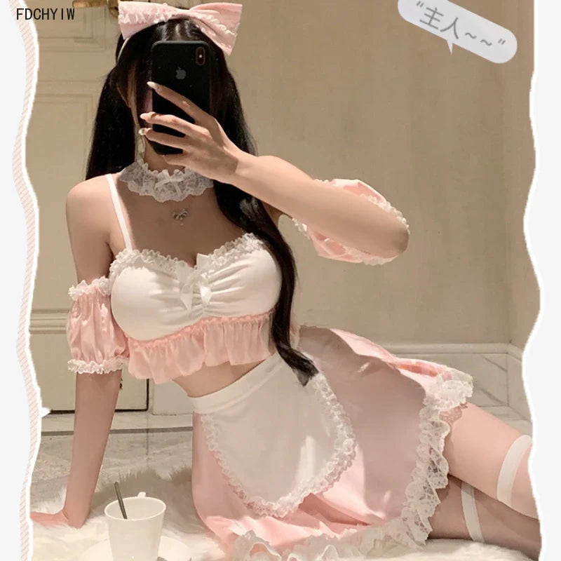 Maid Outfit Cosplay Lace Top Miniskirt Seductive Lingerie Kawaii Servant Role Play Adult Costumes Headwear