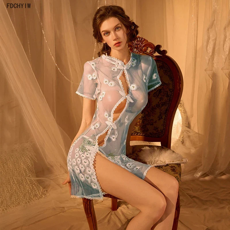 Cheongsam Lingerie Skirt Pure Desire Temptation Passion Perspective Tradition Embroidery 5color