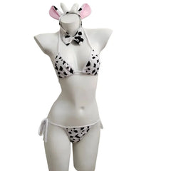 Cow Cosplay Costume Maid Tankini Swimsuit Bikini Set