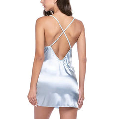 Satin Lace Chemise Nightgowns V-Neck Spaghetti Strap Sleepwear Babydoll Lingerie