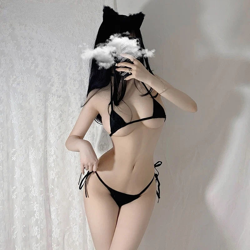 Underwear Roleplay Cat Costumes Lingerie Underpants Seductive Passion Bandage Three-point Cute Bra Panties Bikini Suit