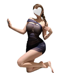 Mesh Perspective Cosplay Office Secretary OL Backless Bodycon Mini Perspective Lingerie Set
