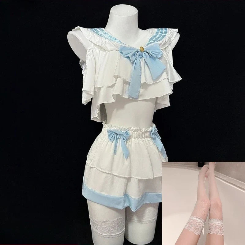Lingerie Lolita Student Cosplay Costumes Cute Bow Top Sweet Short Skirt Role-playing SchoolSet
