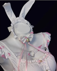 Bunny Cosplay Costumes Sweet Pink Lolita Cat Maid Halloween Cow Print Erotic Lingerie