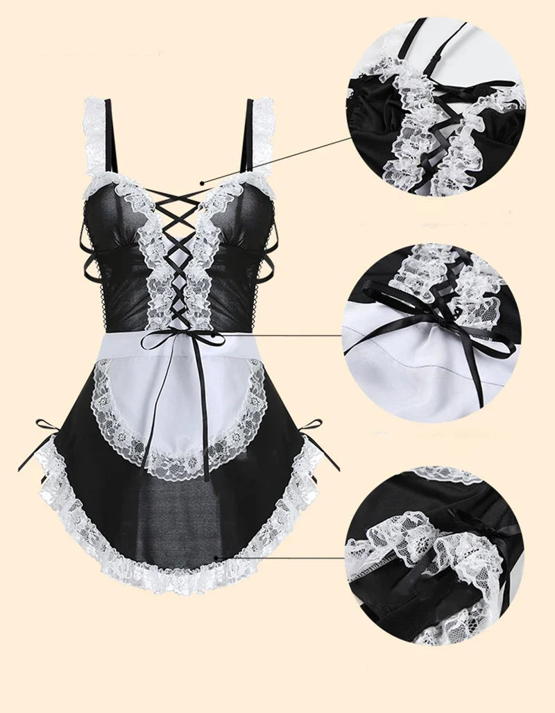 Adult Crotchlessual Lingerie Sets Cosplay Porn Bodysuit Maid Costume Expose Chest