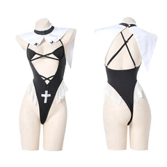 Cosplay Nun Role Play Costumes Erotic Lingerie Bodysuit Open Chest See Through Temptation Passion Set