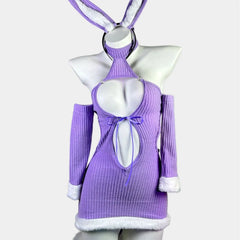 Bunny Cosplay Costume Hollow Out Purple Plush Skirt Outfits Rabbit Role Play Lingerie Christmas Gift