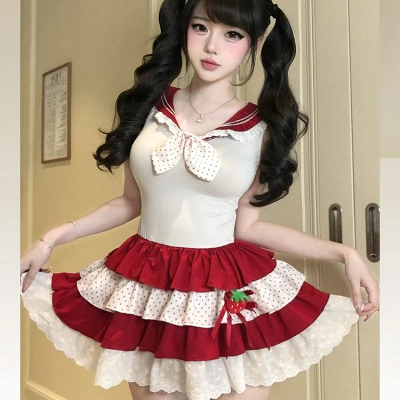 Cute Lace Strawberry Cake Role-playing Kawaii Bunny Ear Santa Claus Set