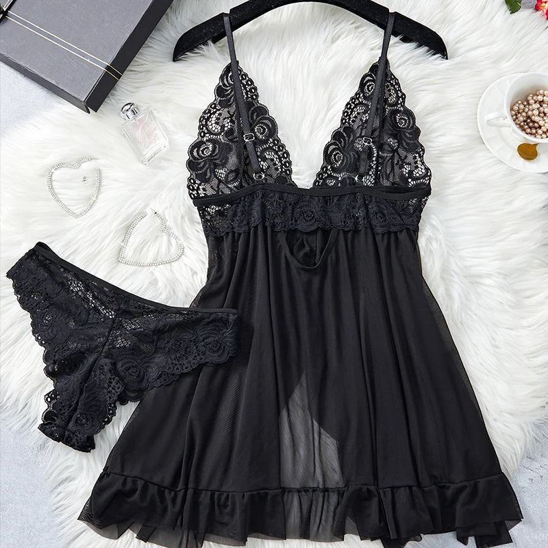 Perspective Pajamas Two-piece Sleepwear Nightgown Underwear Set