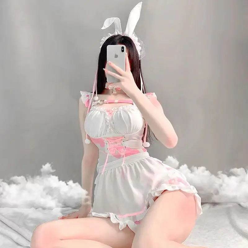 Pink Cow Maid Rabbit Lolita Bunny Halloween Costumes Lingerie