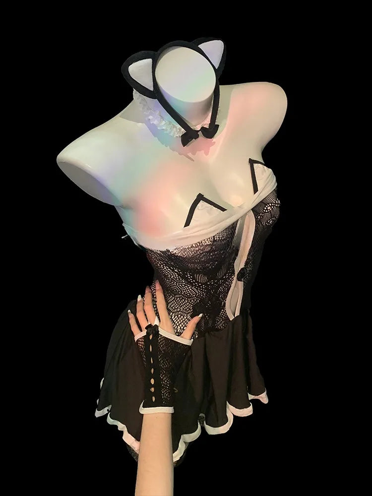Cute Maid Cosplay Bow Tie Back Lolita Costumesly School Outfit Lingerie