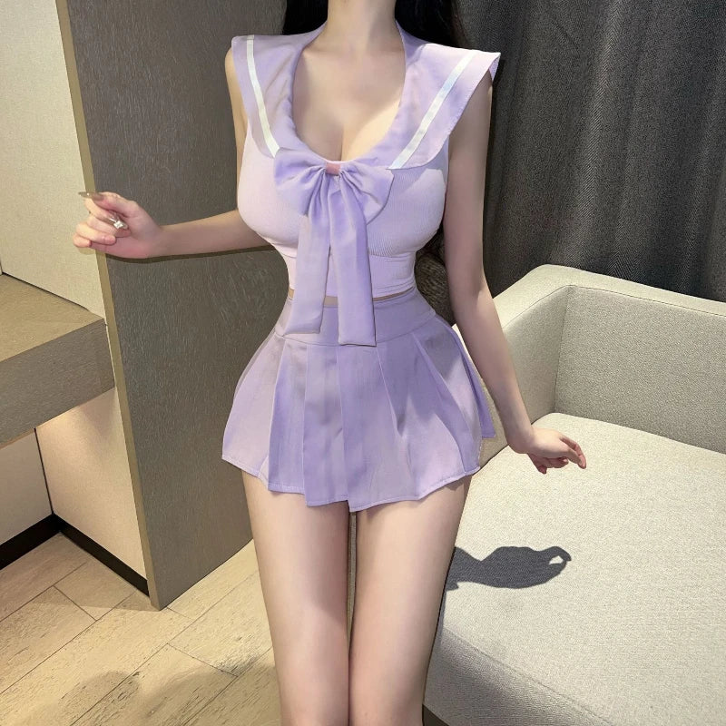 Cosplay Erotic Student Temptation Sailor Collar Top Plaid Miniskirt Secretary SchoolRoleplay Costumes