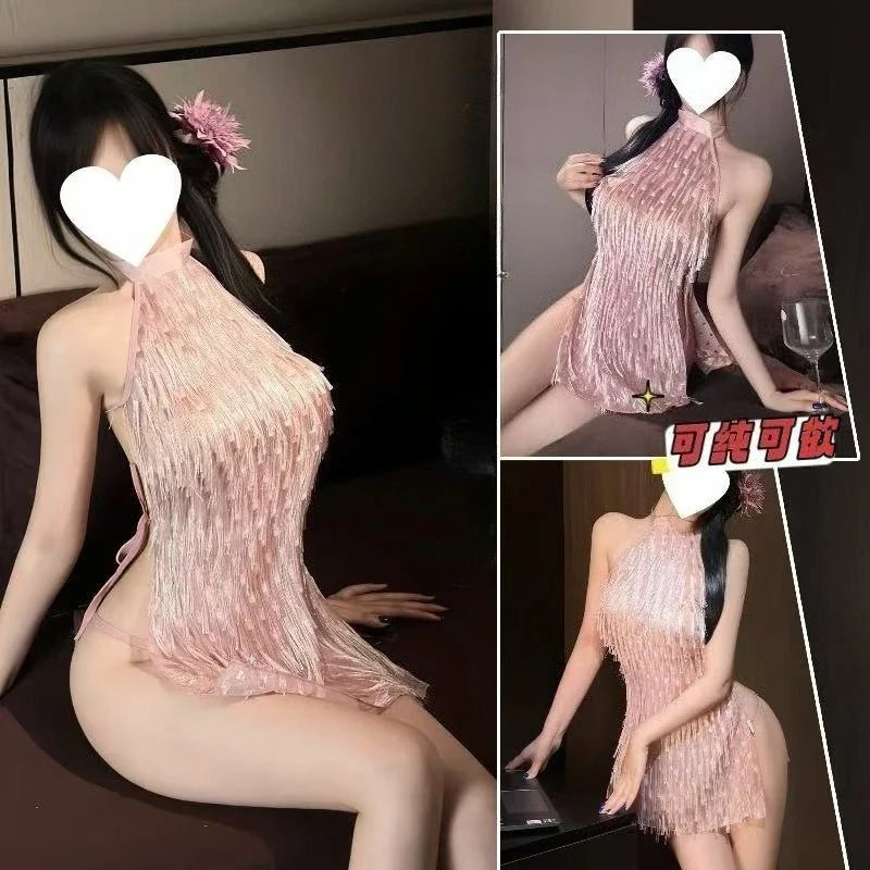 Tassel Pure Desire Sweet Fairy Short Skirt Intimate Lingerie Bandage Skirt Chiffon Outfit Couples Home Pajama