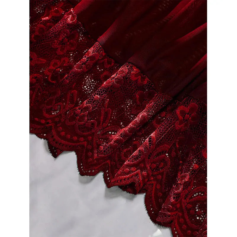 Halter Nightgown Transparent Red Lingerie Female Pajamas Tulle Comfortable Night Pajama G-string Set