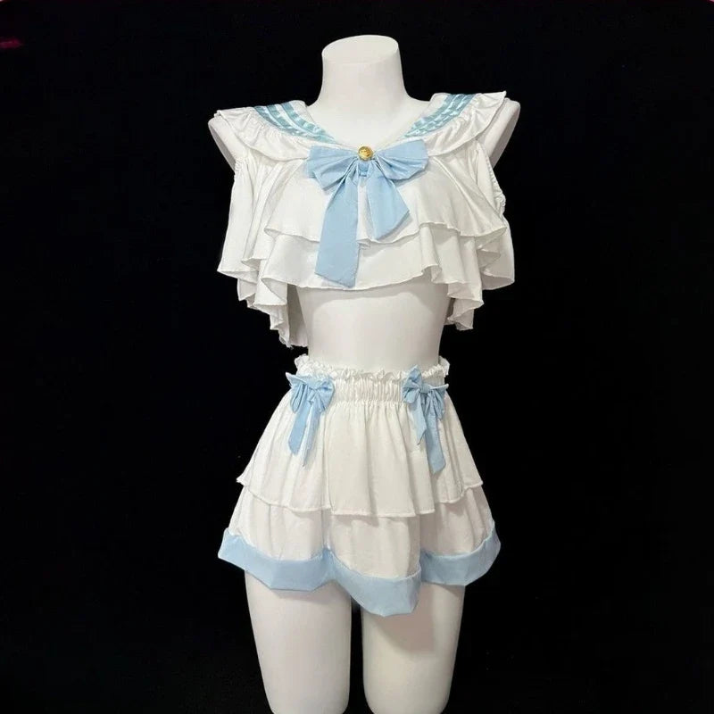 Lingerie Lolita Student Cosplay Costumes Cute Bow Top Sweet Short Skirt Role-playing SchoolSet
