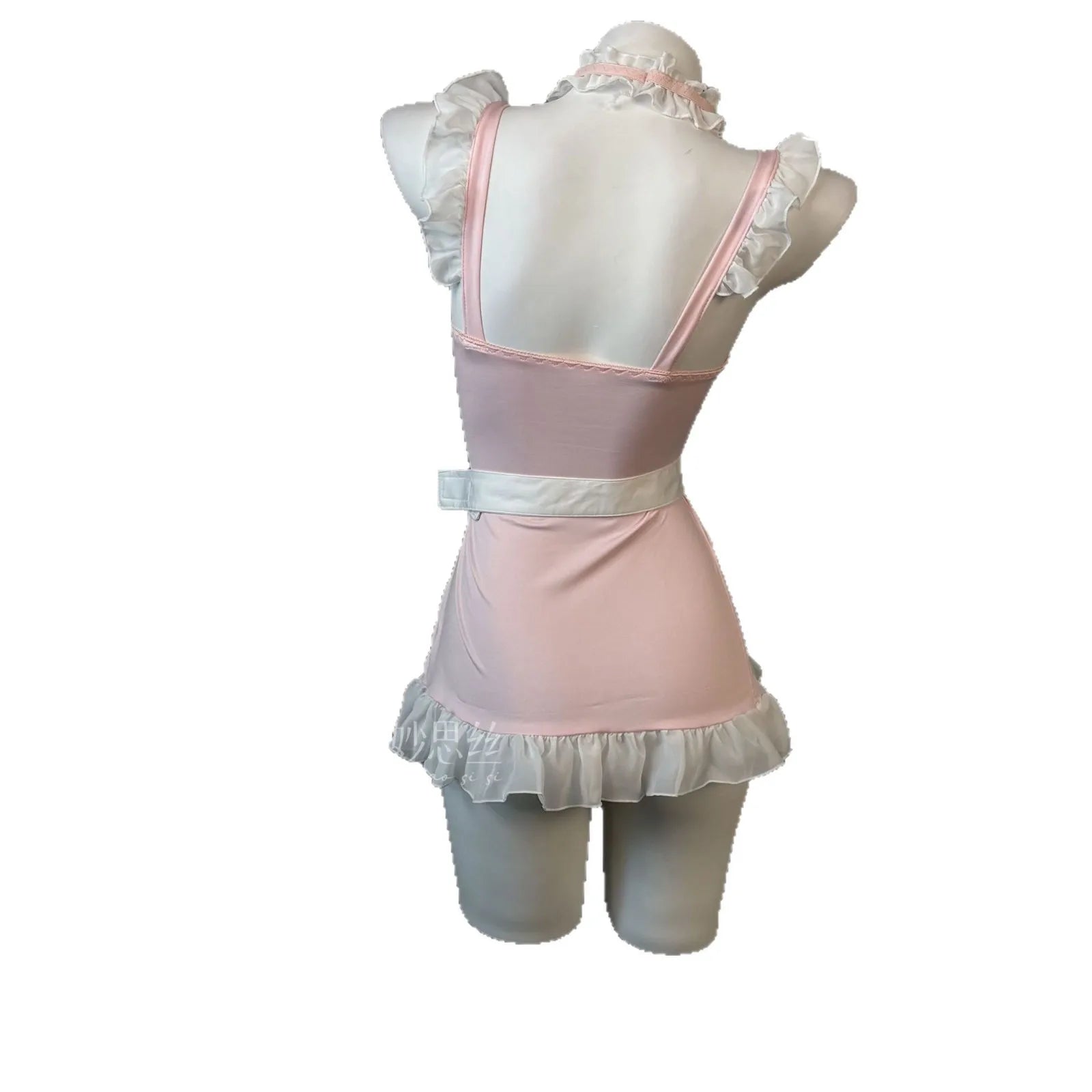 Lingerie Sweet Ruffle Maid Role-play Pure Desire Hollow Out Sling Cute  Bow Apron Set