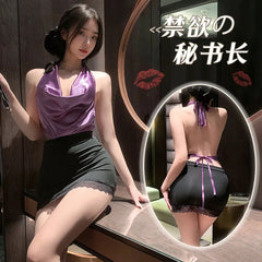 Porn Underwear Lady Roleplay Secretary Purple Top Wrap Hip Skirt Erotic Costume Cosplay Temptation Lingerie