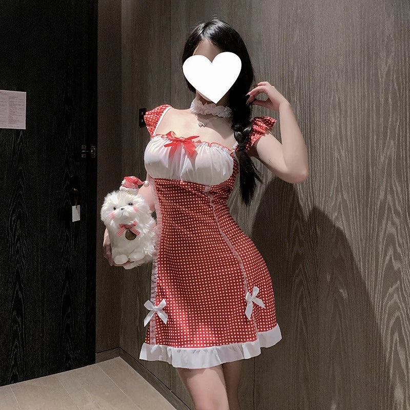 Pure Desire Santa Claus Cosplay Costumes Ruffle Sling Nightwear Kawaii Underwear Maid Christmas Roleplay Clothing