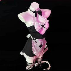 Bar Party Erotic Lace Mesh Maid Perspective Lingerie Cute Maid Apron Costume Porn Underwear Set