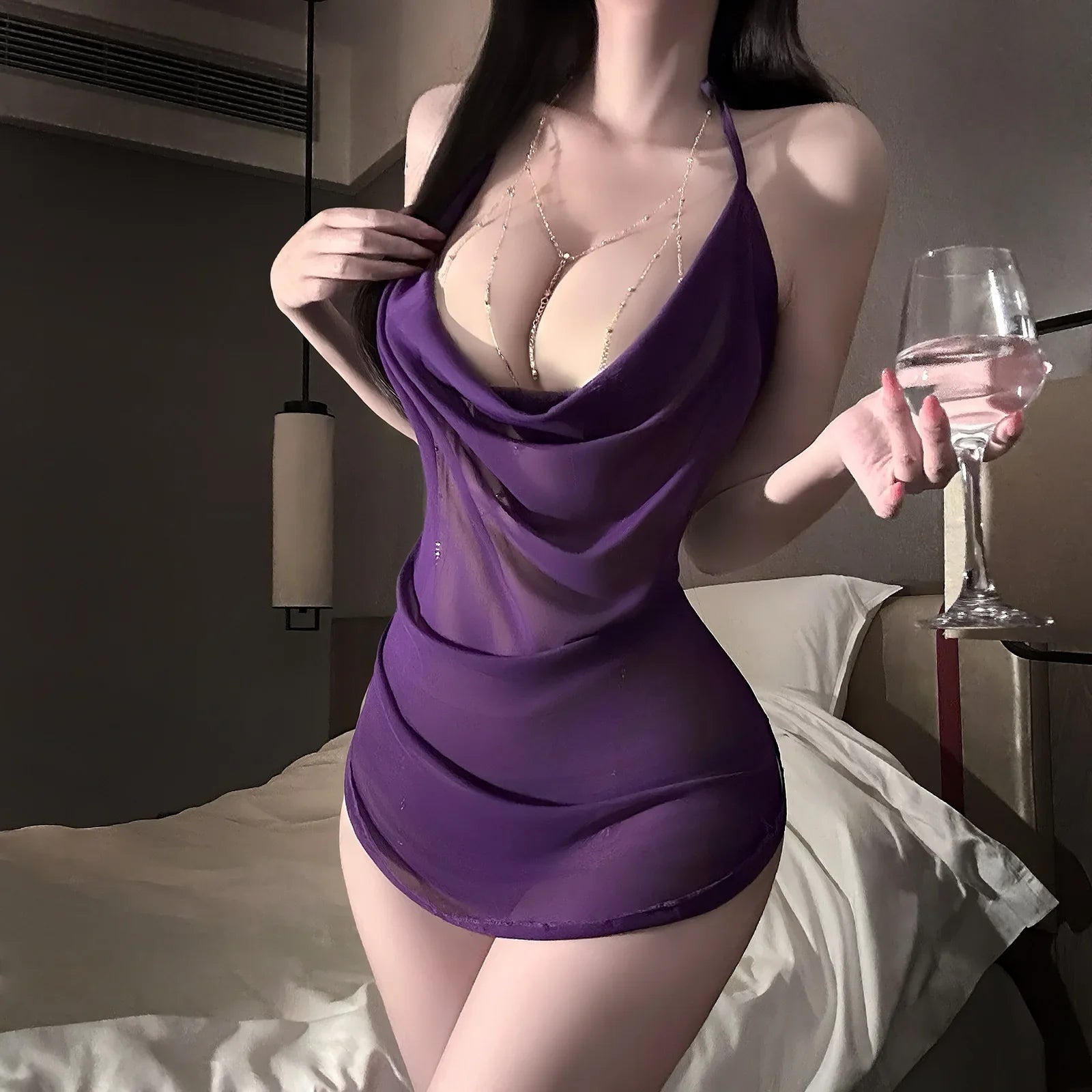 Lingerie Pure Desire Bellyband Style Sleepwear Perspective Seductive Pajamas Home Nightwear Adult