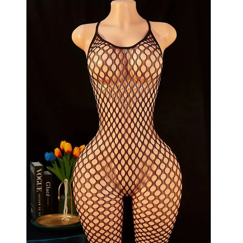 Hot Fishnet Bodysuit Crotchless Tights Perspective Lingerie Bodystockings Erotic Mesh Halter Sets