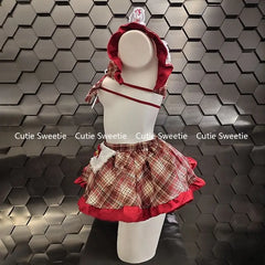 Lolita Maid Outfit Cosplay Costumes Lace Bow Bra Apron Set
