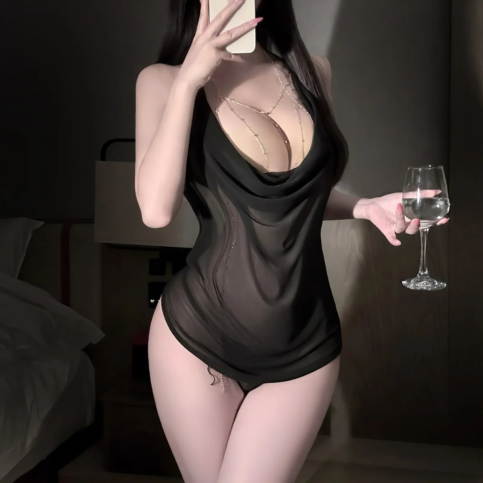 Lingerie Pure Desire Bellyband Style Sleepwear Perspective Seductive Pajamas Home Nightwear Adult