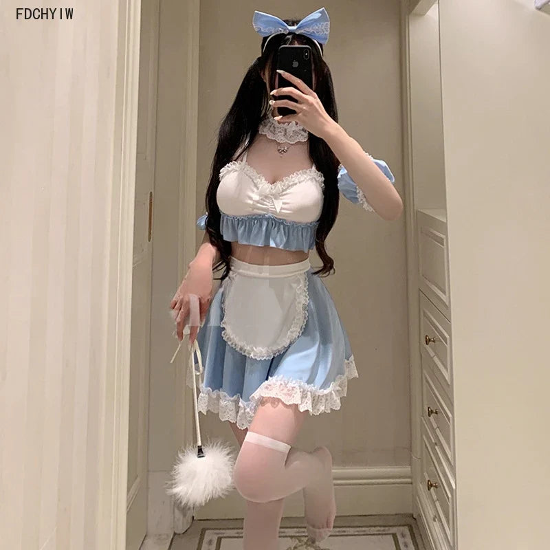 Maid Outfit Cosplay Lace Top Miniskirt Seductive Lingerie Kawaii Servant Role Play Adult Costumes Headwear
