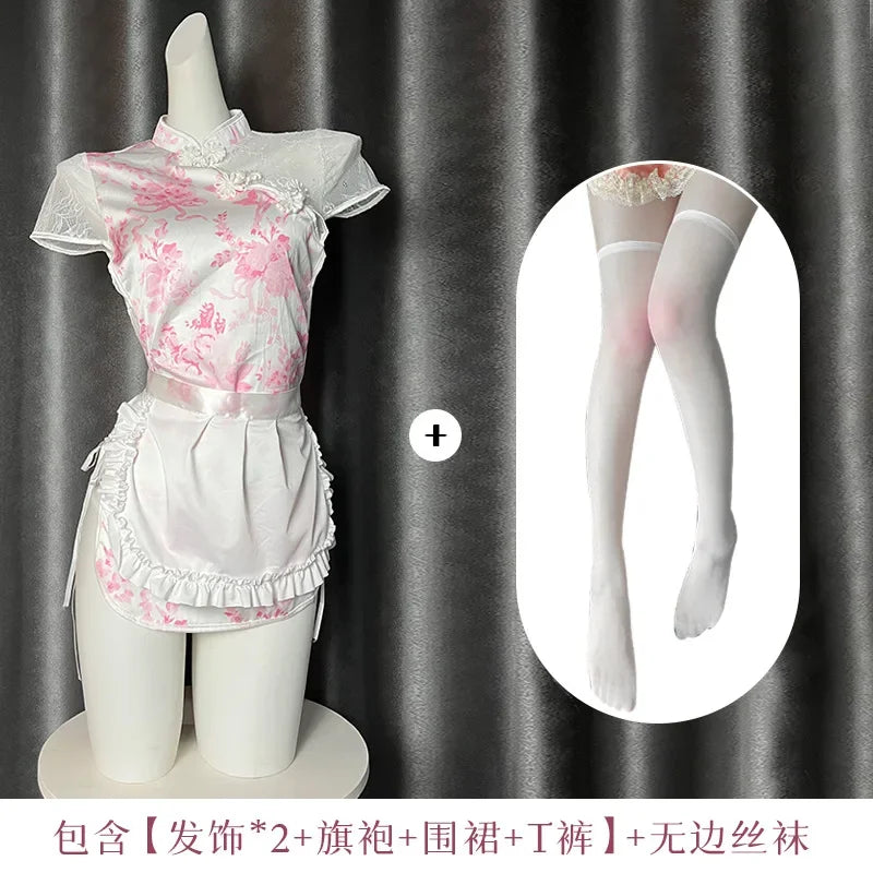 Retro Improve Cheongsam Lace Perspective Traditional Couples Flirting Pure Desire Home