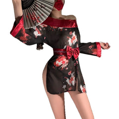 Style See-through Printed Kimono Cosplay Lingerie Set