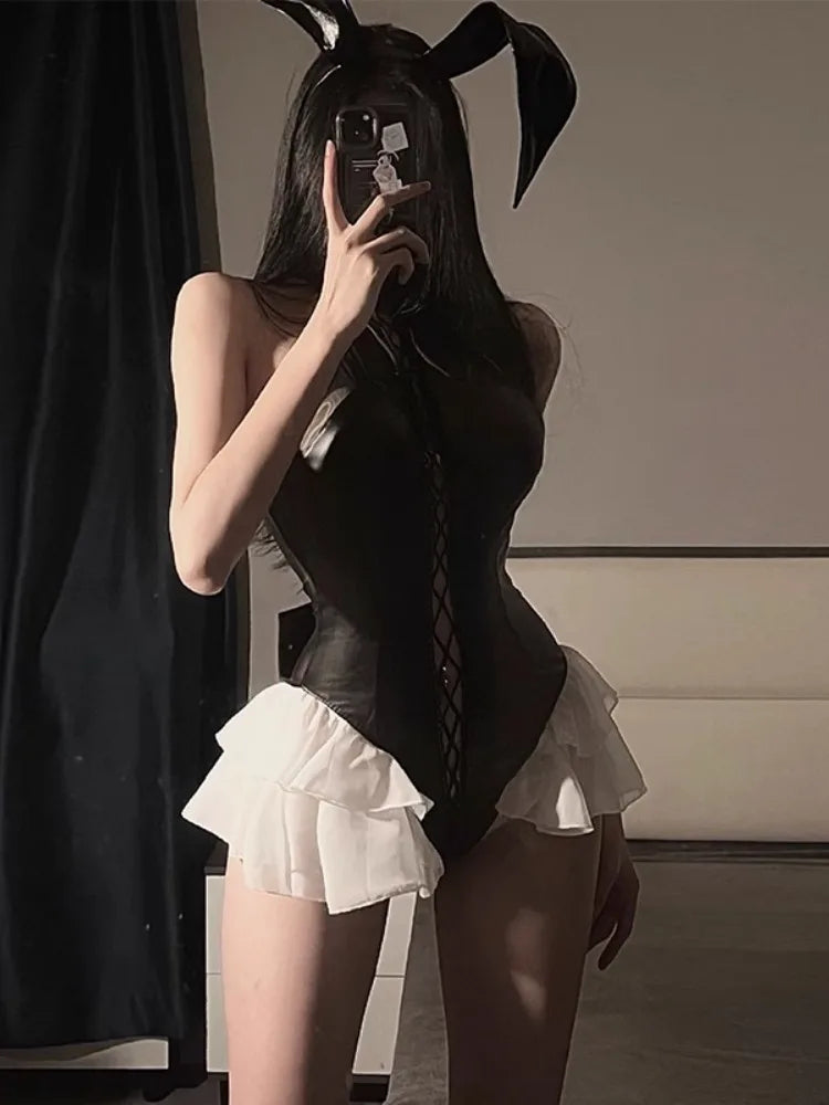 Hot Lolita Costume Cosplay Adult Lingerie Sultry Bodysuit Open Bra Erotic Set