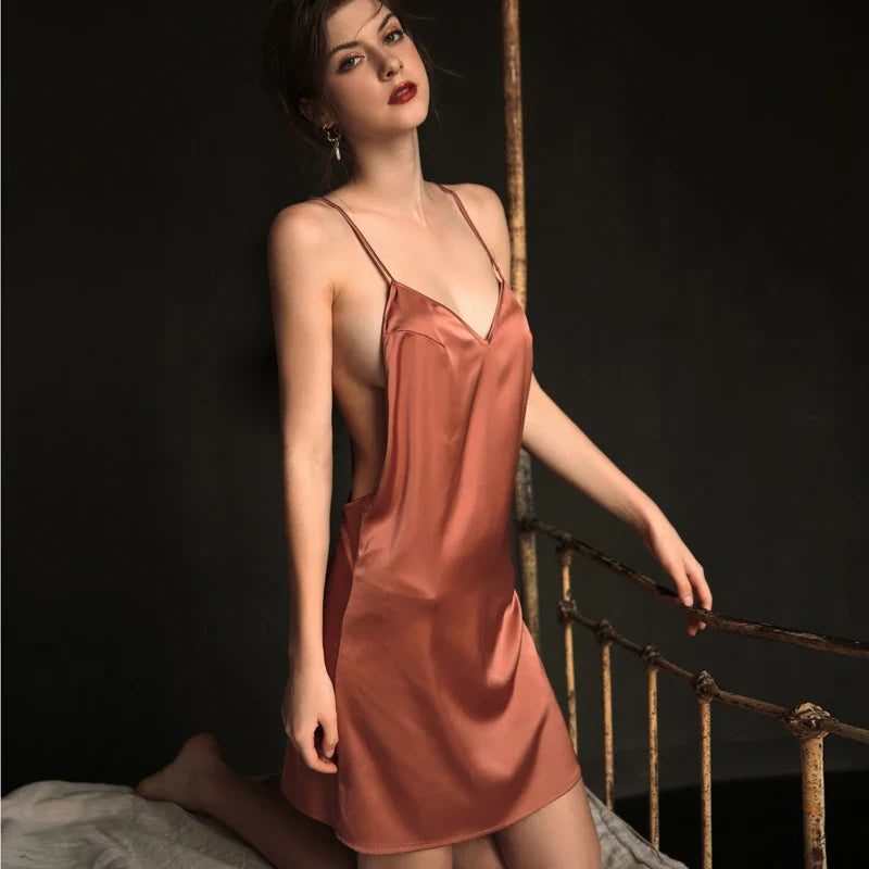 Back Simulation Silk Nightgowns