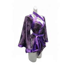 Style Kimono Temptation Transparent Erotic Bathrobe Long Sleeve Floral Print Set