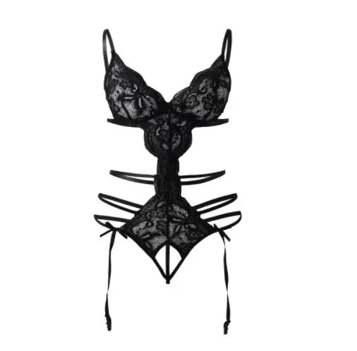 Lace No Crotch Underwear Suspender Bra Lingerie