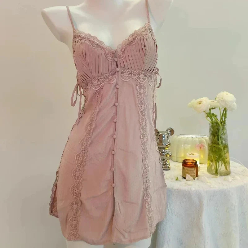 Side Slip Patchwork Slim Sleepwear Satin Lingerie