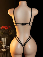 Deep V Exotic Transparent Lace Open Bra Bodysuit