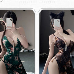 Lingerie High Waist Split Cheongsam Deep V