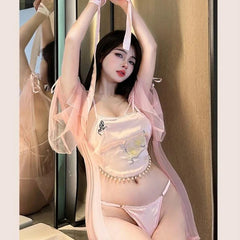 Lace Bellyband See-through Outer Robe Set