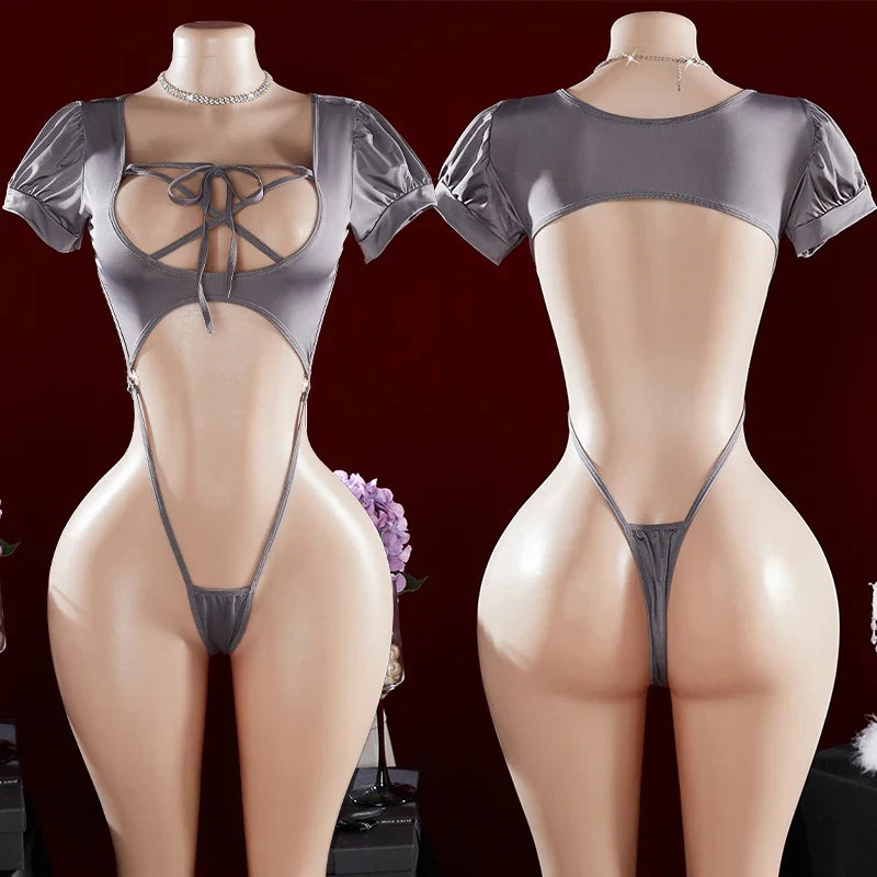 One-piece  Hot Hollow Open Bra Baby Doll Cosplay Bodysuit Crotchless Exposed Navel Erotic Costumes