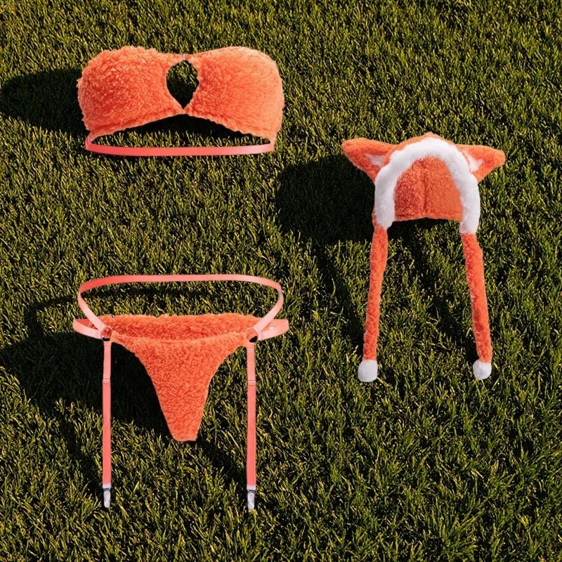 Little Bear Cosplay Costumes Erotic Lingerie Hollow Bra Set
