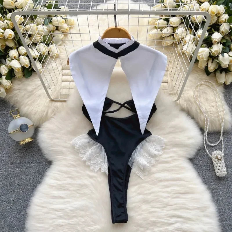 Cosplay Nun Role Play Costumes Erotic Lingerie Bodysuit Open Chest See Through Temptation Passion Set