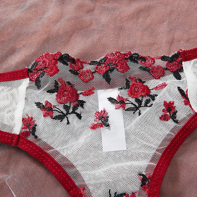 Embroidery Floral Ultra-thin Exquisite Transparent Underwear Bra Set