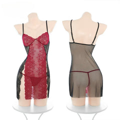 Lace Slit Suspender Nightgown Adult Flirtatious Perspective NightLingerie Hot Sensual Porn Couples Set