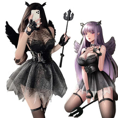 Spider Devil Cosplay Costume Hollow Cobweb Patchwork Backless Saree Gothic Lolita Skirt Halloween Costumes