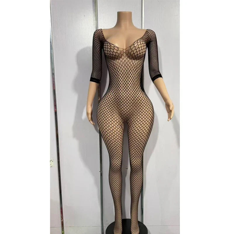 Bodystocking Erotic Lingerie Mesh Open Crotch Bodysuit Crotchless Underwear Costumes Sleeveless Catsuit Sleepwear
