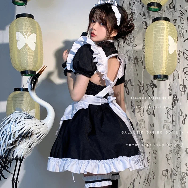 Lolita Cheongsam Maid Kawaii Clothimng Plus Szie Black White Halloween Maids Outfit School Sweet Dress