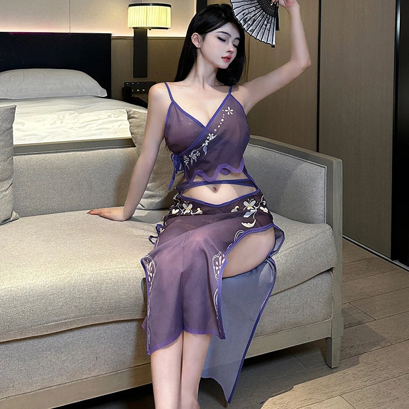 Lingerie Cosplay Costumes See Through Retro Style Hanfu Skirt Temptation Roleplay Dancer Set
