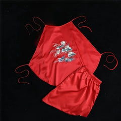Retro Embroidered Pajamas Suspender Top Hanfu Bellyband Female Adult Nightwear Exotic Costume Home Sleepwear